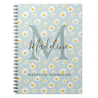 Chic Minimal Daisy Teal Script Monogram Anteckningsbok