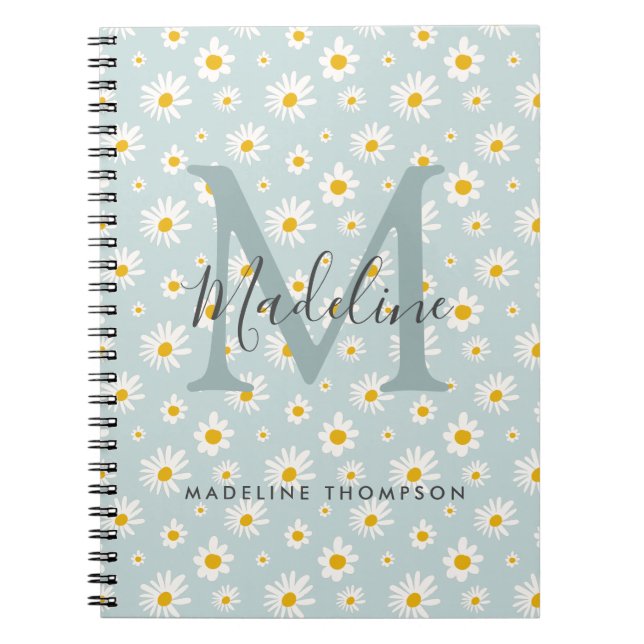 Chic Minimal Daisy Teal Script Monogram Anteckningsbok (Framsidan)