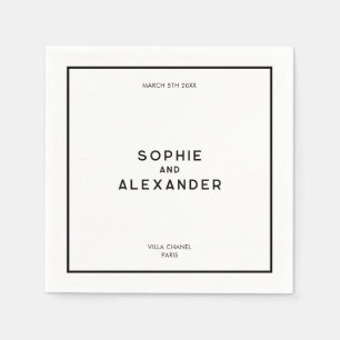 Chic - minimal Fransk, svart och vit Bröllop Pappersservett