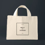 Chic - minimal Fransk, svart och vit Maid of honor Mini Tygkasse<br><div class="desc">Chic och minimal Fransk, Parisisk inspirerad, svartvitt och vit personlig maid of honor mini-säck. En Tote Bag kan vara ett härligt sätt att tacka maid of honor för deras kärlek och stöd på er speciella dag. Maid of honor i säcken är perfekt att hålla presenter som personlig spegel, mini-champagne flaskor,...</div>