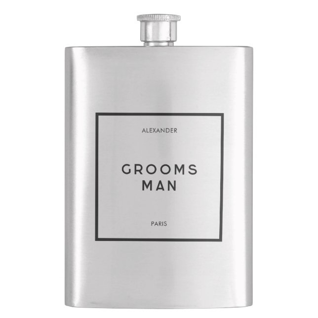 Chic Minimal Fransk Svartvitt Groomsman Namn Fickplunta (Framsidan)