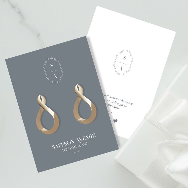 Chic Minimal Grått Anpassningsbar  Monogram Earrin Visitkort (Skapare uppladdad)