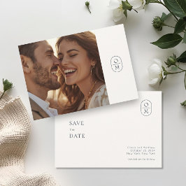 Chic Minimal Modern Fotografi Monogram Bröllop Spara Datumet
