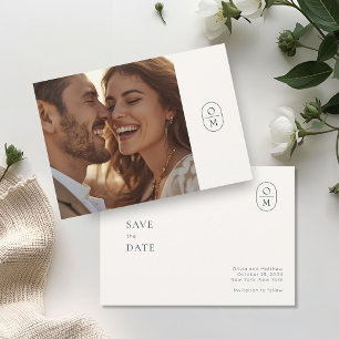 Chic Minimal Modern Fotografi Monogram Bröllop Spara Datumet