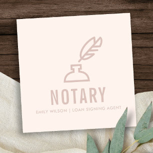 CHIC MINIMAL ROSA  FEATHER NIB INKPOT NOTART FYRKANTIGT VISITKORT