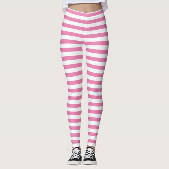 Chic Minimal Rosa och vit stripe Leggings (Framsida)