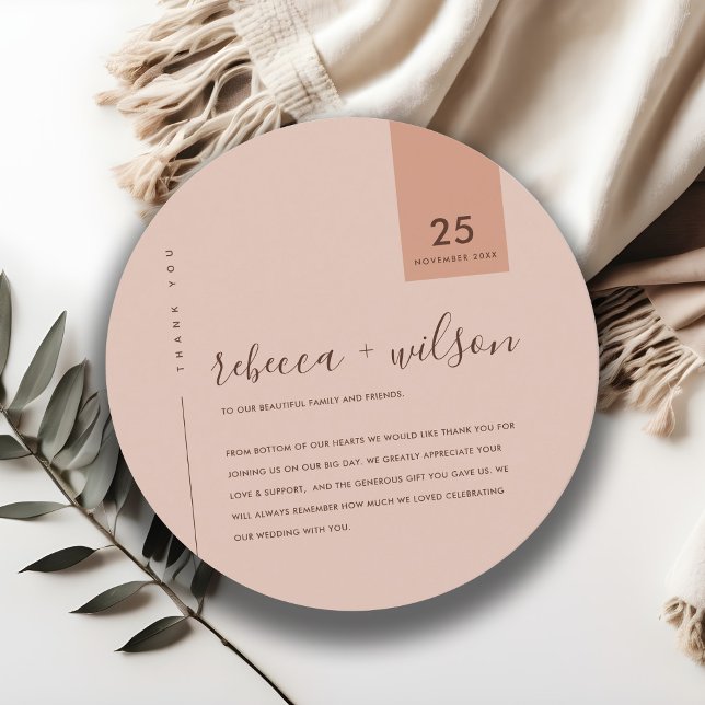 Chic Minimal rost Rosa Peach Typography Bröllop Tack Kort (Skapare uppladdad)