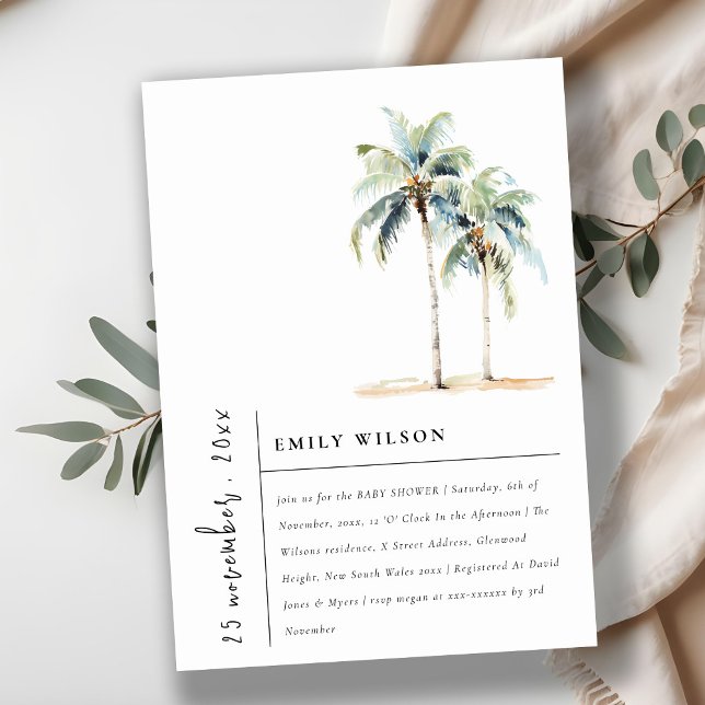 Chic minimal Tropical Baby Shower för Handflatan T Inbjudningar (Skapare uppladdad)