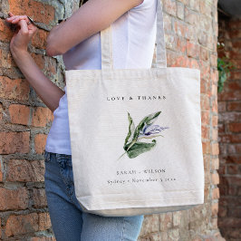 Chic Minimal Tropical Blue Leafy Blommigt Bröllop Tygkasse