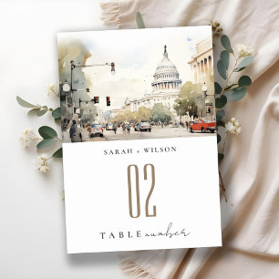 Chic Minimal Washington DC, USA Watercolor Bröllop Bordsnummer