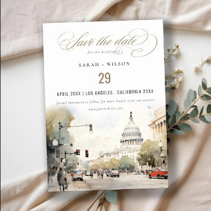 Chic Minimal Washington DC, USA Watercolor Bröllop Spara Datumet