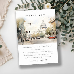 Chic Minimal Washington DC, USA Watercolor Bröllop Tack Kort