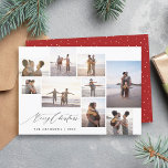 Chic minimalist 9 Photo Collage God jul Julkort<br><div class="desc">säsongens glädje med vårt 9-foto-kollage-julkort. Chic med handskrivet "God jul" ger den grund som lämnas,  medan en lekfull fotokollage arrangemangt fångar dina omhuldade minnen. Baksidan har festiv röd färg med handdragna vita punkter.</div>