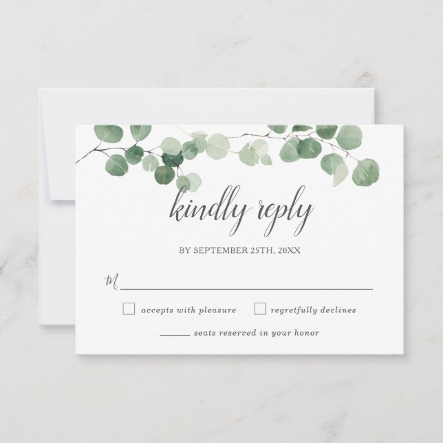 Chic Minimalist Eucalyptus Greenery Reply Bröllop OSA Kort (Framsida)