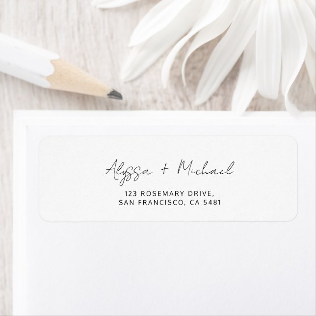 Chic Minimalist Handwriting Script Wedding Address Returadress Etikett (Insitu)
