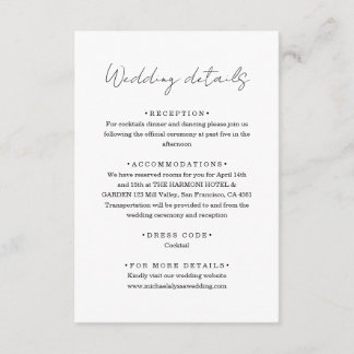 Chic Minimalist Handwriting Script Wedding Details Tilläggskort