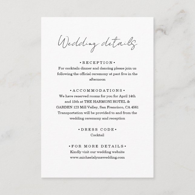 Chic Minimalist Handwriting Script Wedding Details Tilläggskort (Framsida)