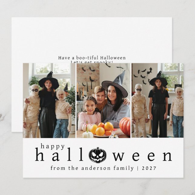Chic minimalist modern 3-foto collage Halloween Julkort (Fram/baksida)
