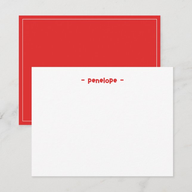 Chic Minimalist Personlig Red Stationery Anteckningskort (Fram/baksida)