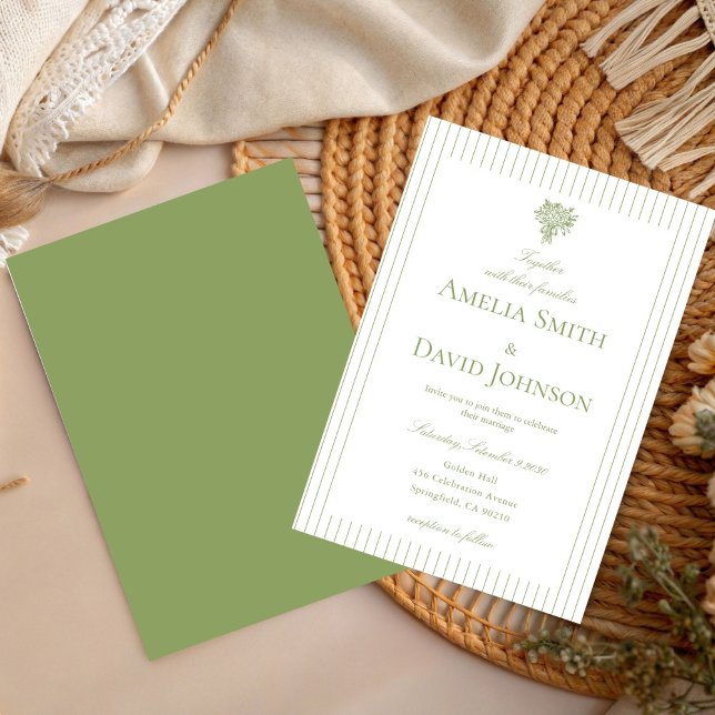 Chic Minimalist Stripe Green Wedding Invitation  Inbjudningar (Skapare uppladdad)