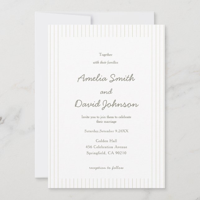 Chic Minimalist Stripe Green Wedding Invitation  Inbjudningar (Framsida)