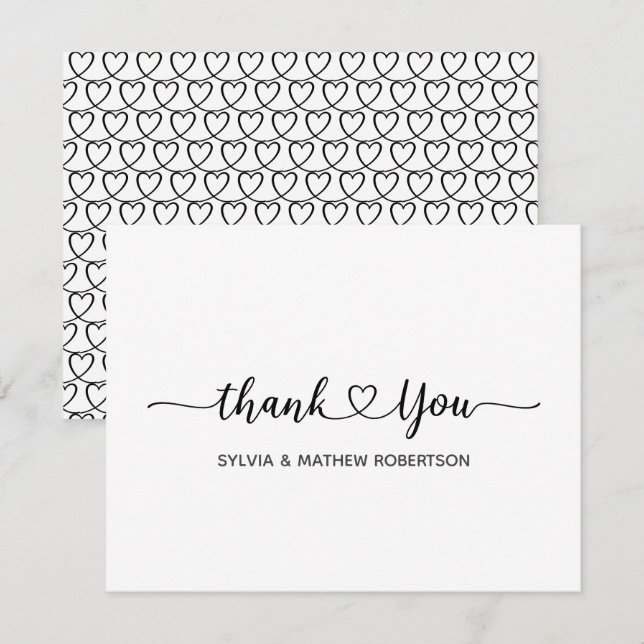 Chic Minimalist Thank You Heart Thank You  Anteckningskort (Fram/baksida)