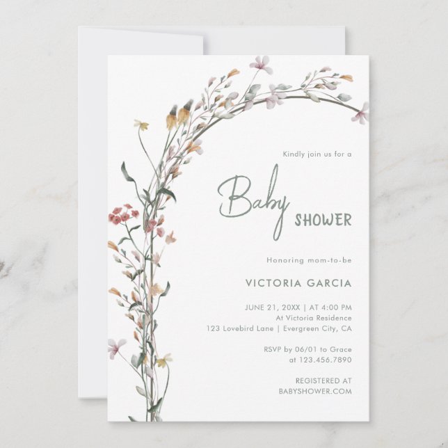 Chic Minimalist Wildblommor Arch Baby Shower Inbjudningar (Framsida)