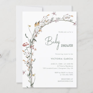 Chic Minimalist Wildblommor Arch Baby Shower Inbjudningar