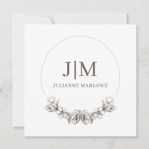 Chic Minimalistisk Monogram Blommigt Ram Anteckningskort
