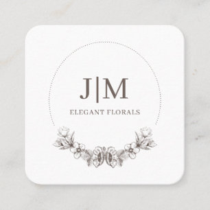 Chic Minimalistisk monogramflorist Fyrkantigt Visitkort