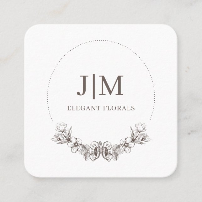 Chic Minimalistisk monogramflorist Fyrkantigt Visitkort (Framsida)