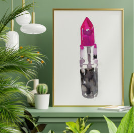 Chic Minimalistisk Rosa Black Watercolor Lipstick Poster