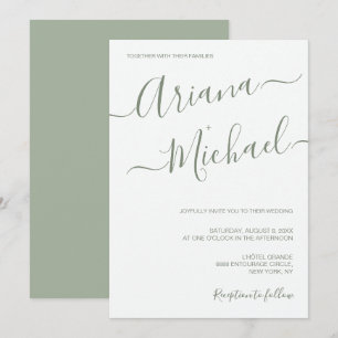 Chic Minimalistisk typografi Sage grönt Bröllop Inbjudningar