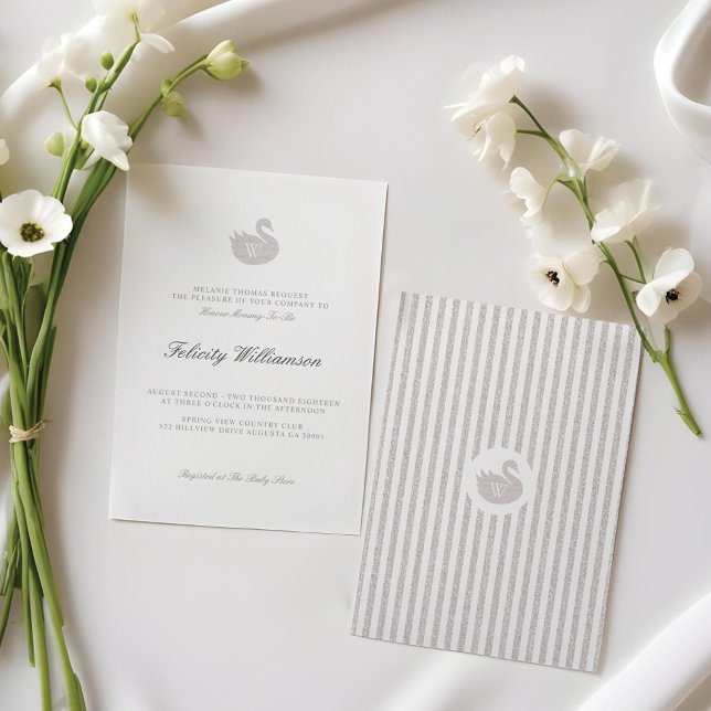 Chic Minimalistiskt Svan Neutral Baby Shower Inbjudningar (Chic Minimalistic Swan Gender Neutral Baby Shower Invitation)