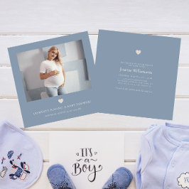Chic - minimalt dammblått fotobabydusch inbjudningar