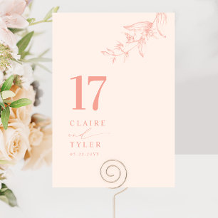 Chic, minsta botaniska persika Bröllop Bordsnummer