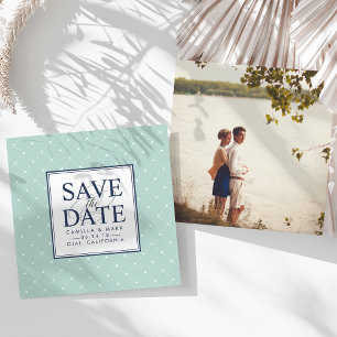 Chic Mint and Navy Save Date Spara Datumet