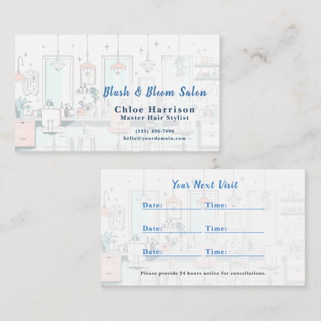 Chic Mint Blue Hair Salon Appointment Card & Visitkort (Fram/baksida)