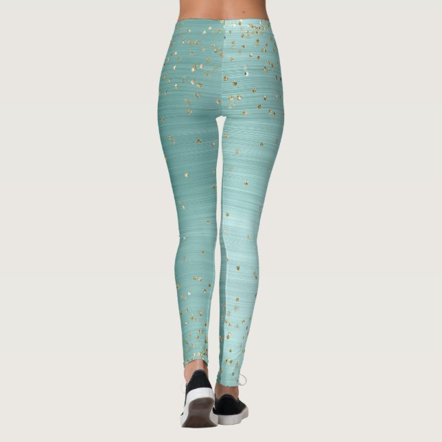 Chic Mint Glam Guld Gnistra Konfetti Personlig Leggings (Baksida)