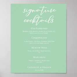 Chic Mint Grönt Bröllop Namnteckning Cocktails Men Poster