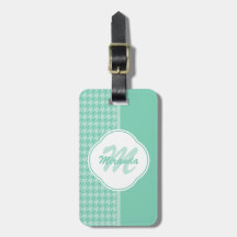 Chic Mint Grönt Houndstooth with Monogram and Namn