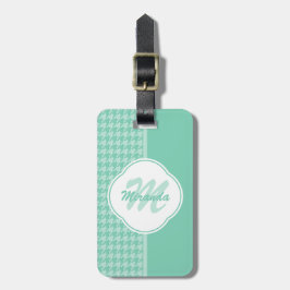 Chic Mint Grönt Houndstooth with Monogram and Namn Bagagebricka