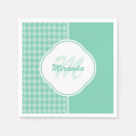 Chic Mint Grönt Houndstooth with Monogram and Namn Pappersservett