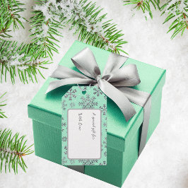 Chic Mint Grönt jul med Elegant Snöflingor Presentetikett