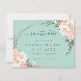 Chic Mint Grönt Peach Guld Blommigt Spara datum Meddelande