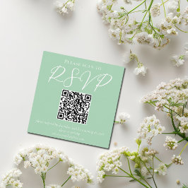 Chic Mint Grönt Vitskript Bröllop QR-kodOSA Tilläggskort