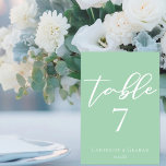 Chic Mint Grönt Vittypografi Vår bröllop Bordsnummer<br><div class="desc">Bordsnumret bröllop i den mjuka mynten i grönt har en chic vit typografi för en söt vår utomhusceremoni. Enkel och enkel elegant på en stadig,  solid pastellmodell inbjudan i grönt för en trädgårdsplats.</div>