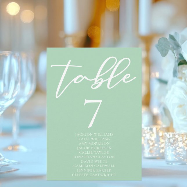 Chic Mint Grönt White Bröllop Bord Card med Namn (Skapare uppladdad)