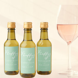 Chic Mint Grönt White Bröllop Personlig Mini Vinetikett