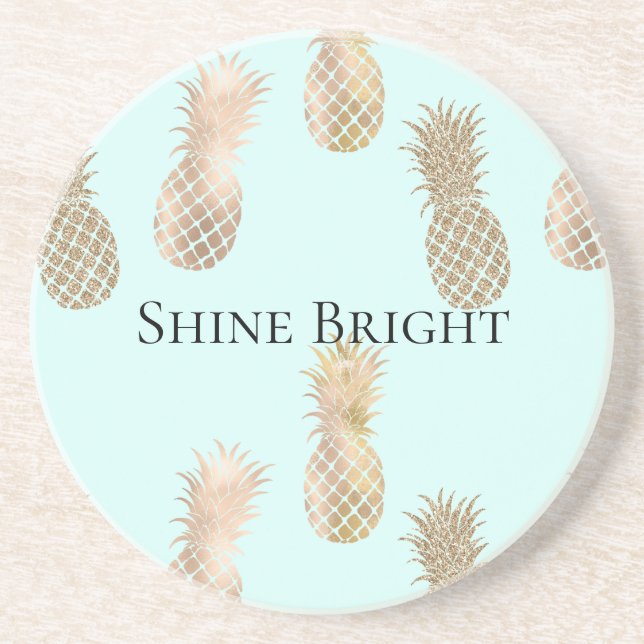 Chic Mint Guld Glam Pineapples Underlägg (Framsidan)